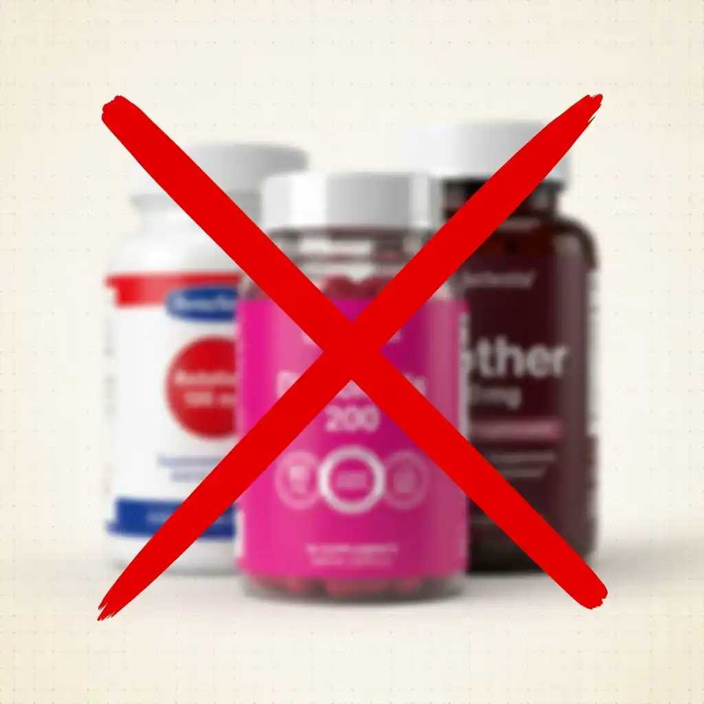 Crossed-out supplement bottles